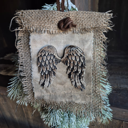 Handgemaakt jute vleugel hanger San7 kerst