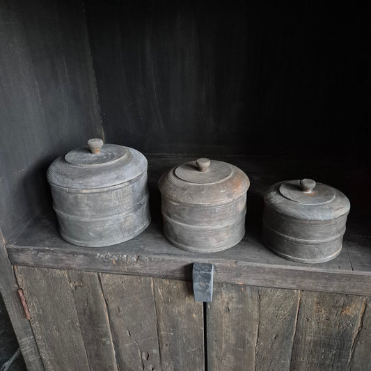 Houten pot met deksel L