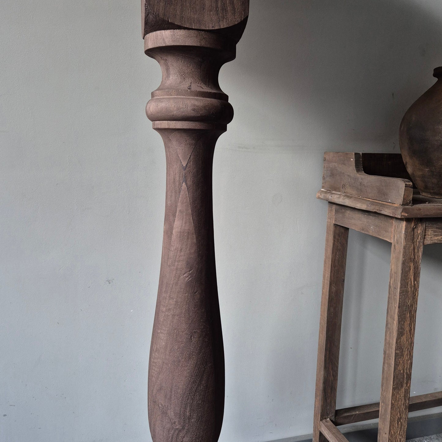 Houten baluster vloerlamp Umber incl. shabby kap | vierkant