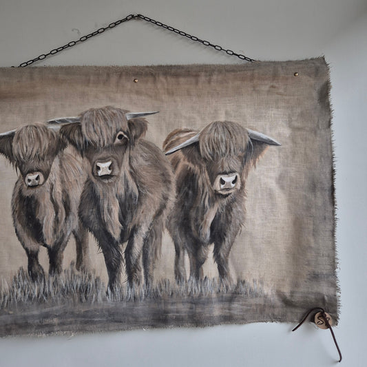 Uniek handgeschilderd doek hooglanders San7