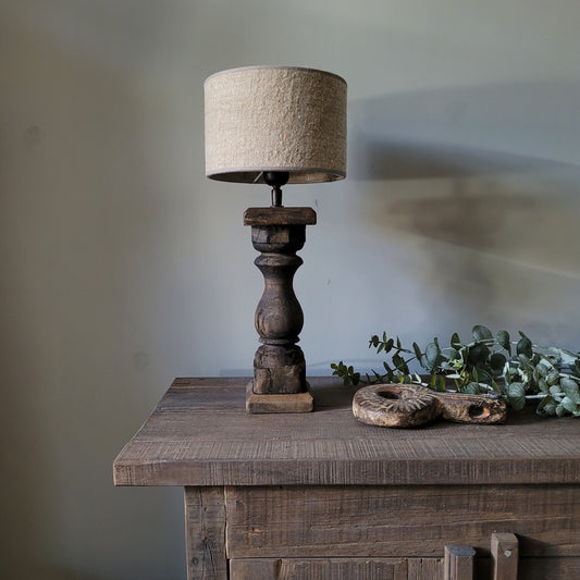 Houten baluster tafellamp incl. shabby kap S