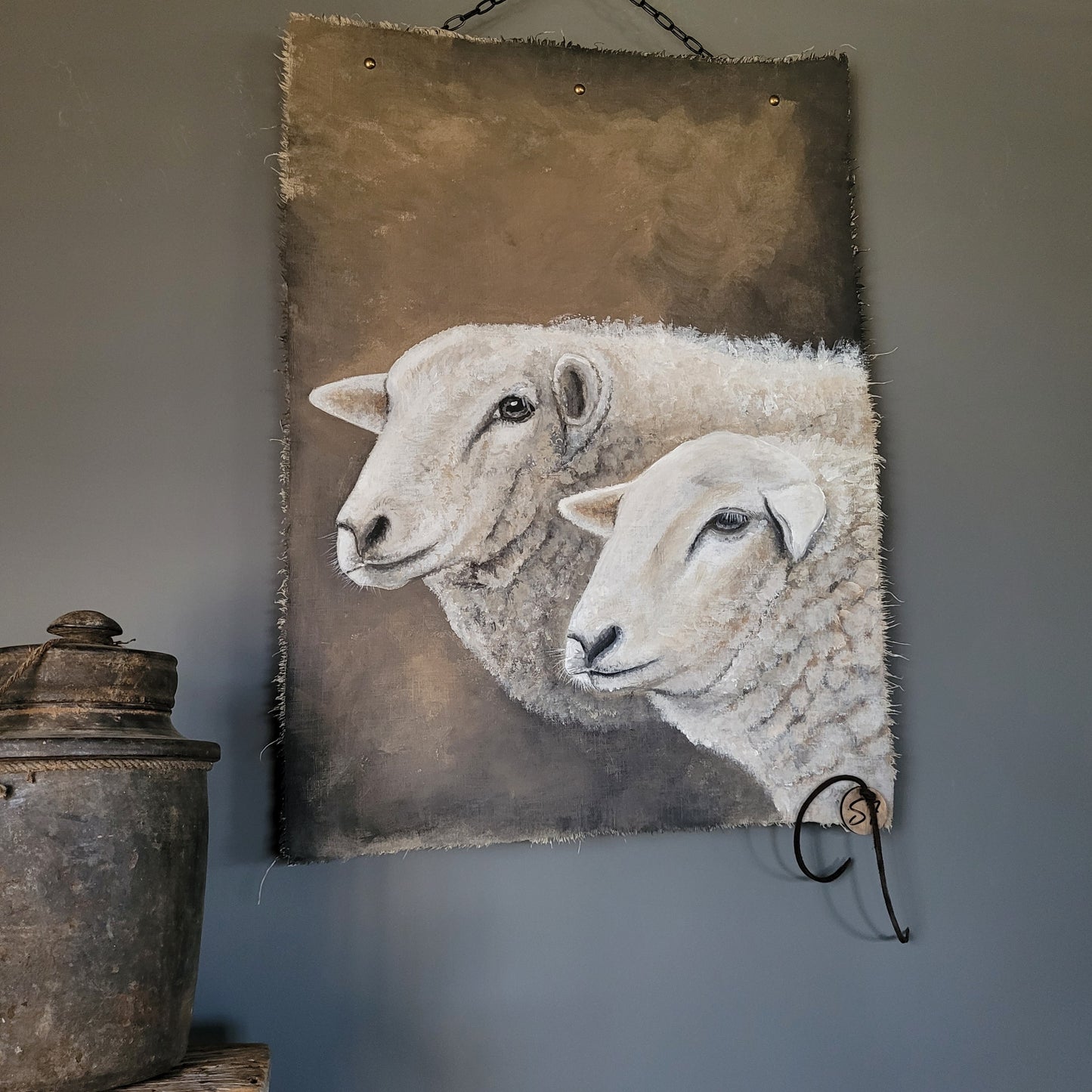 Uniek handgeschilderd doek schapen San7