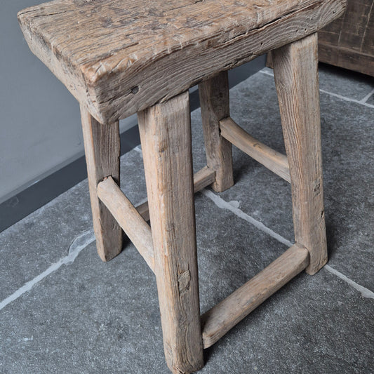 Uniek oud houten Chinese kruk | bankje