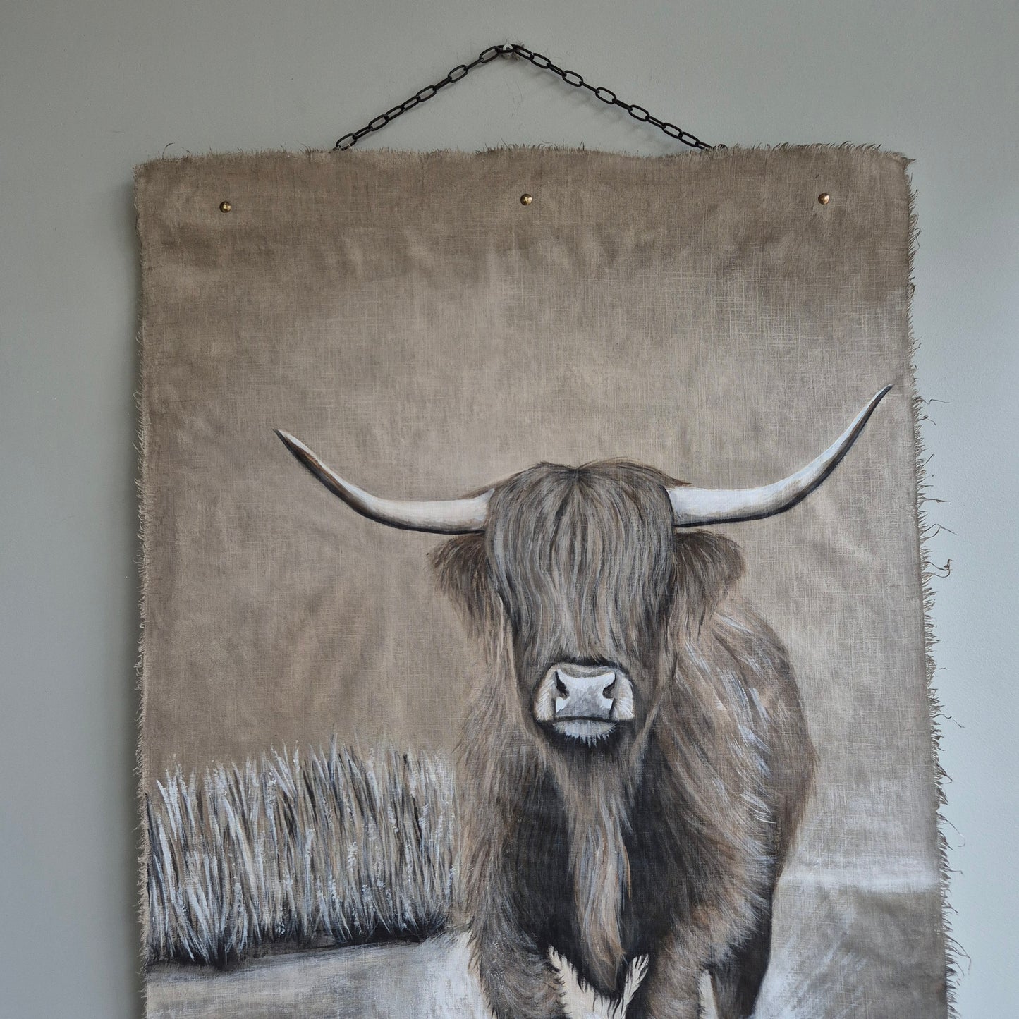 Uniek handgeschilderd doek hooglander San7