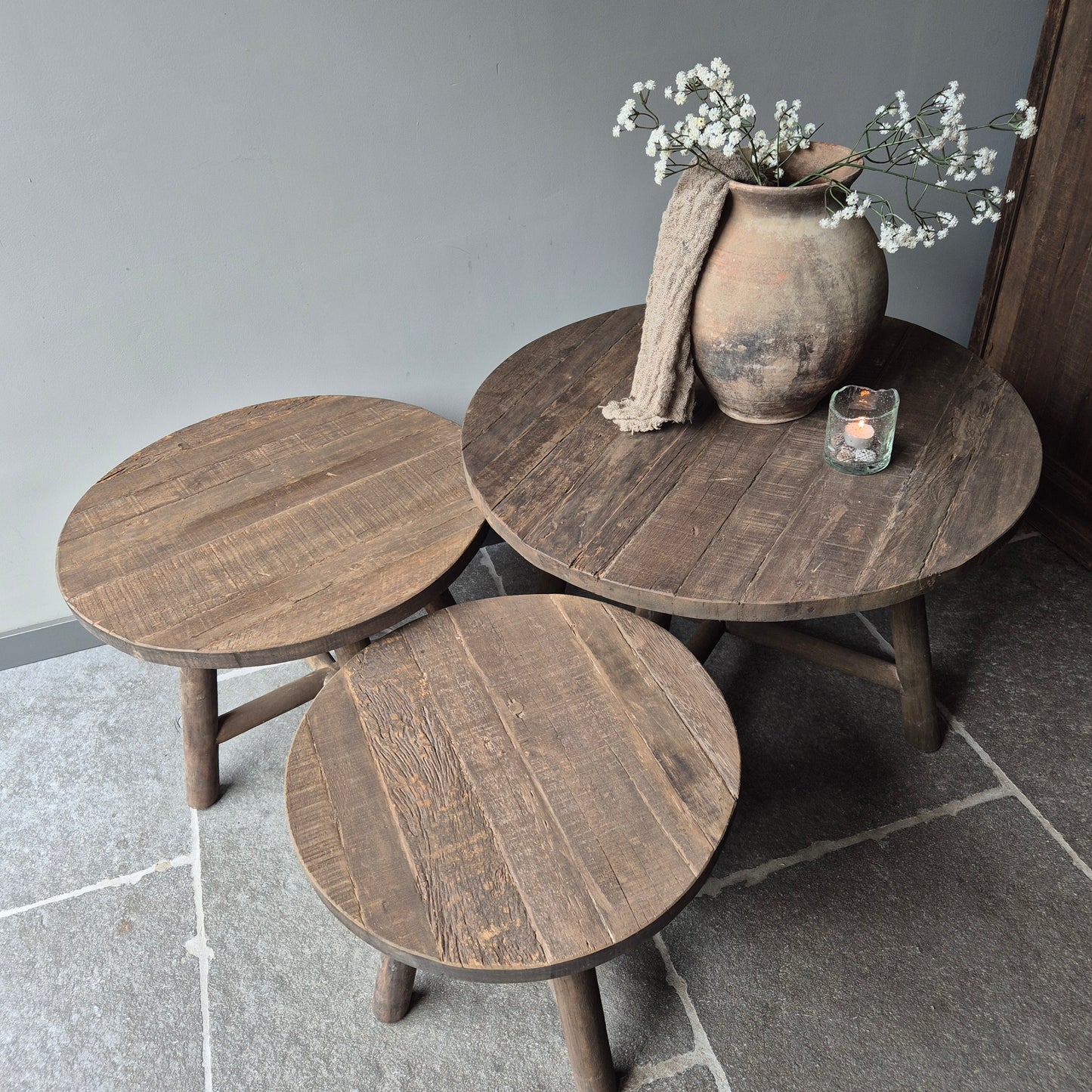 Salontafel oud hout driftwood set van 3