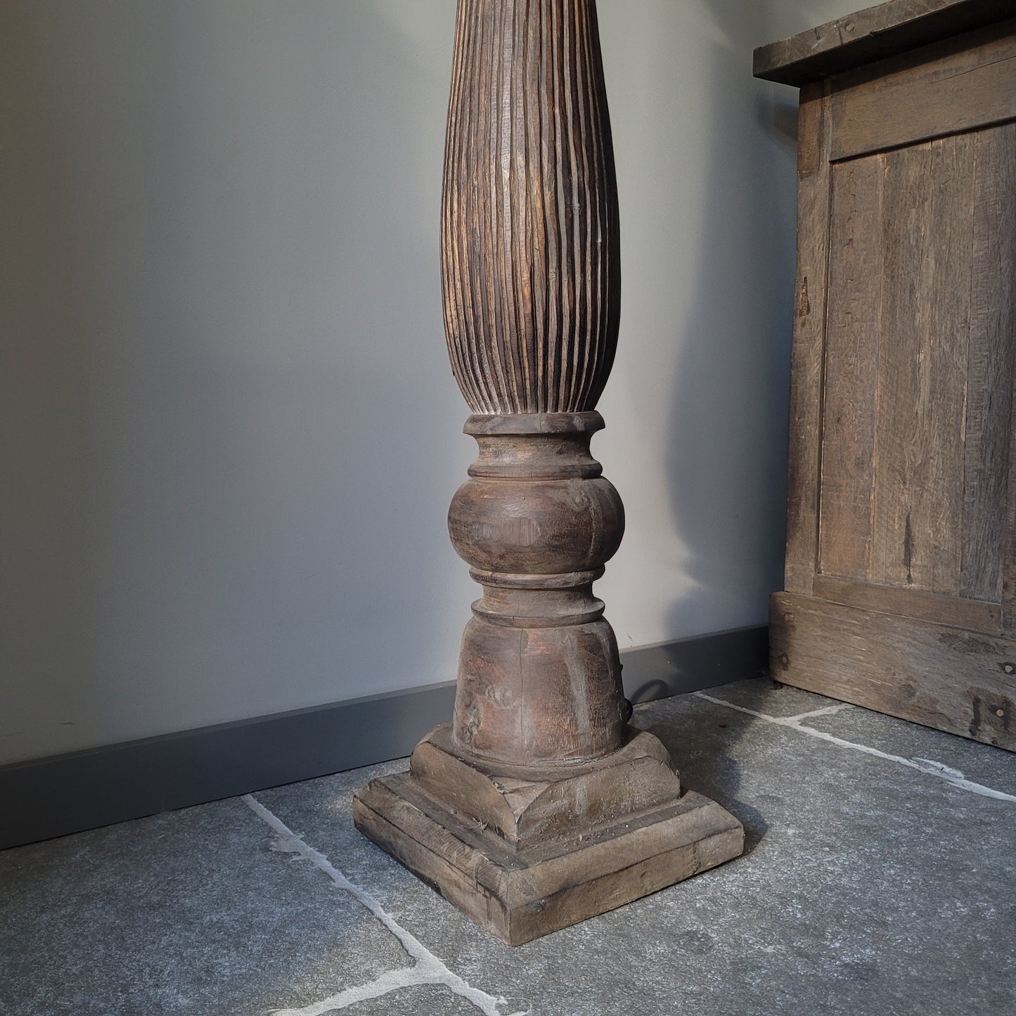 Houten baluster schemerlamp incl. shabby kap