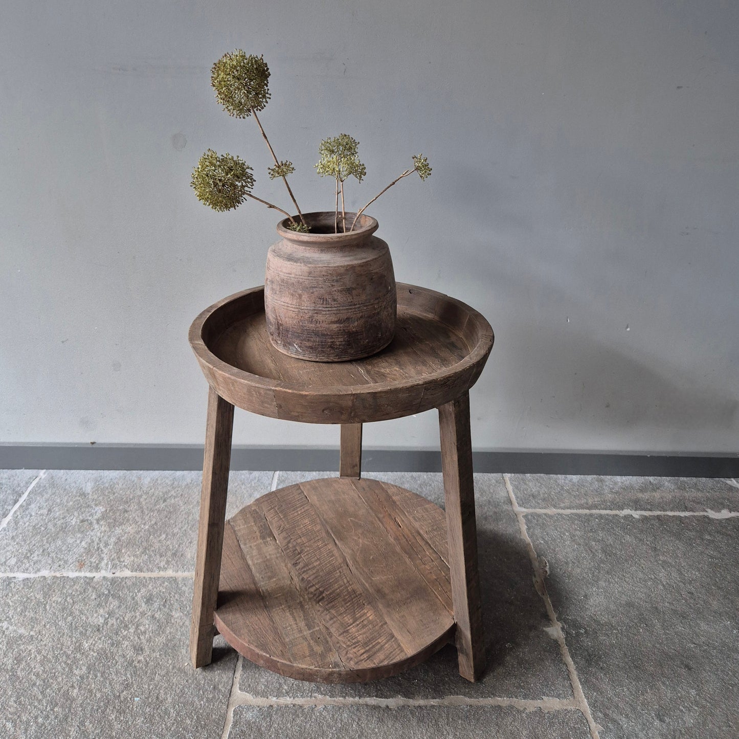 Landelijke bijzettafel rond | met onderblad | Driftwood