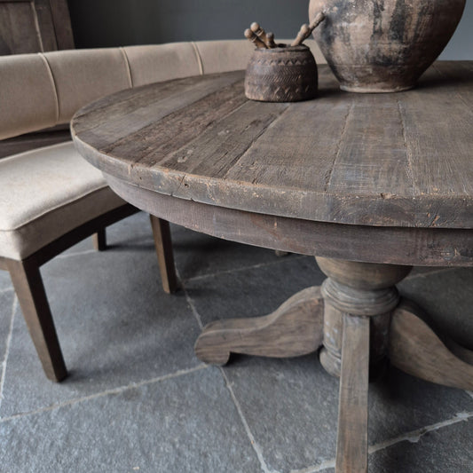 Ronde landelijke eettafel oud hout | Driftwood kloostertafel