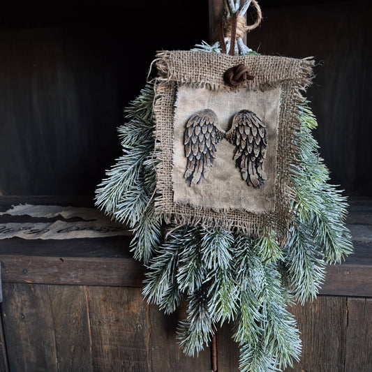 Handgemaakt jute vleugel hanger San7 kerst