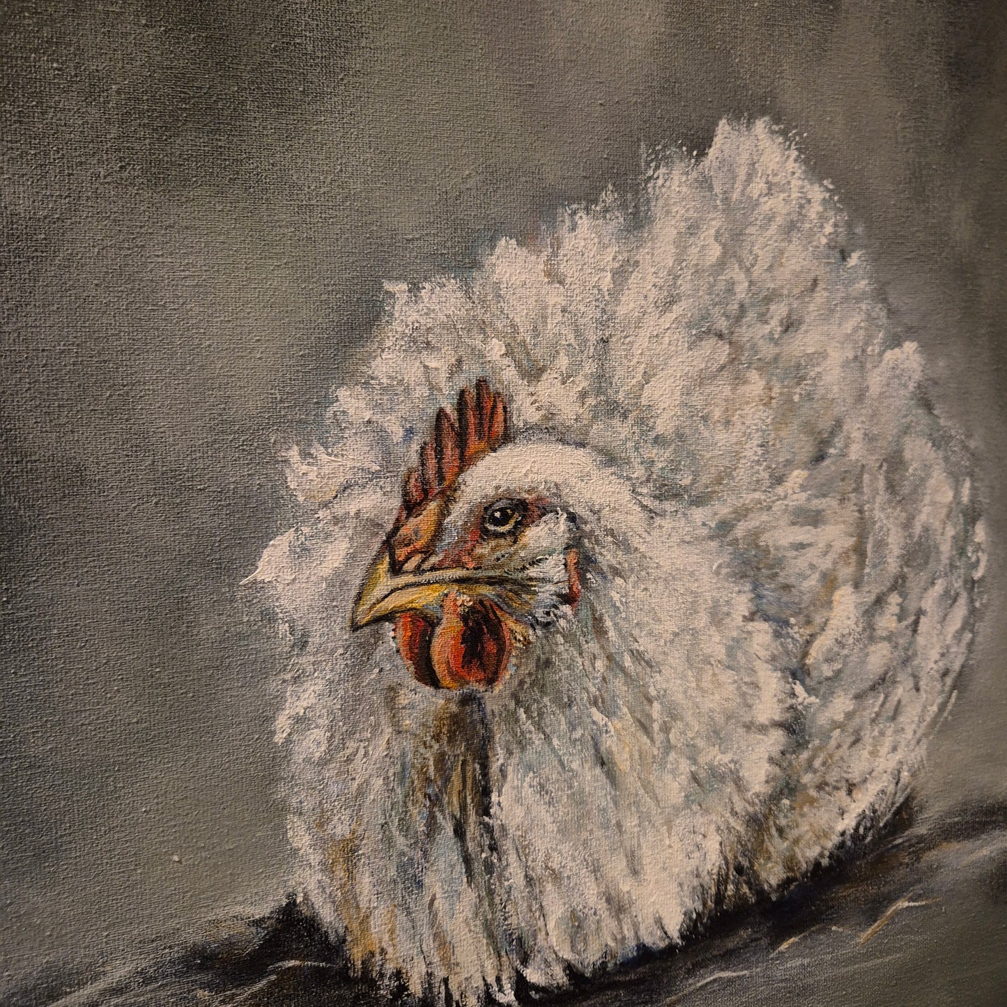 Stoer & sober schilderij Kip handgeschilderd