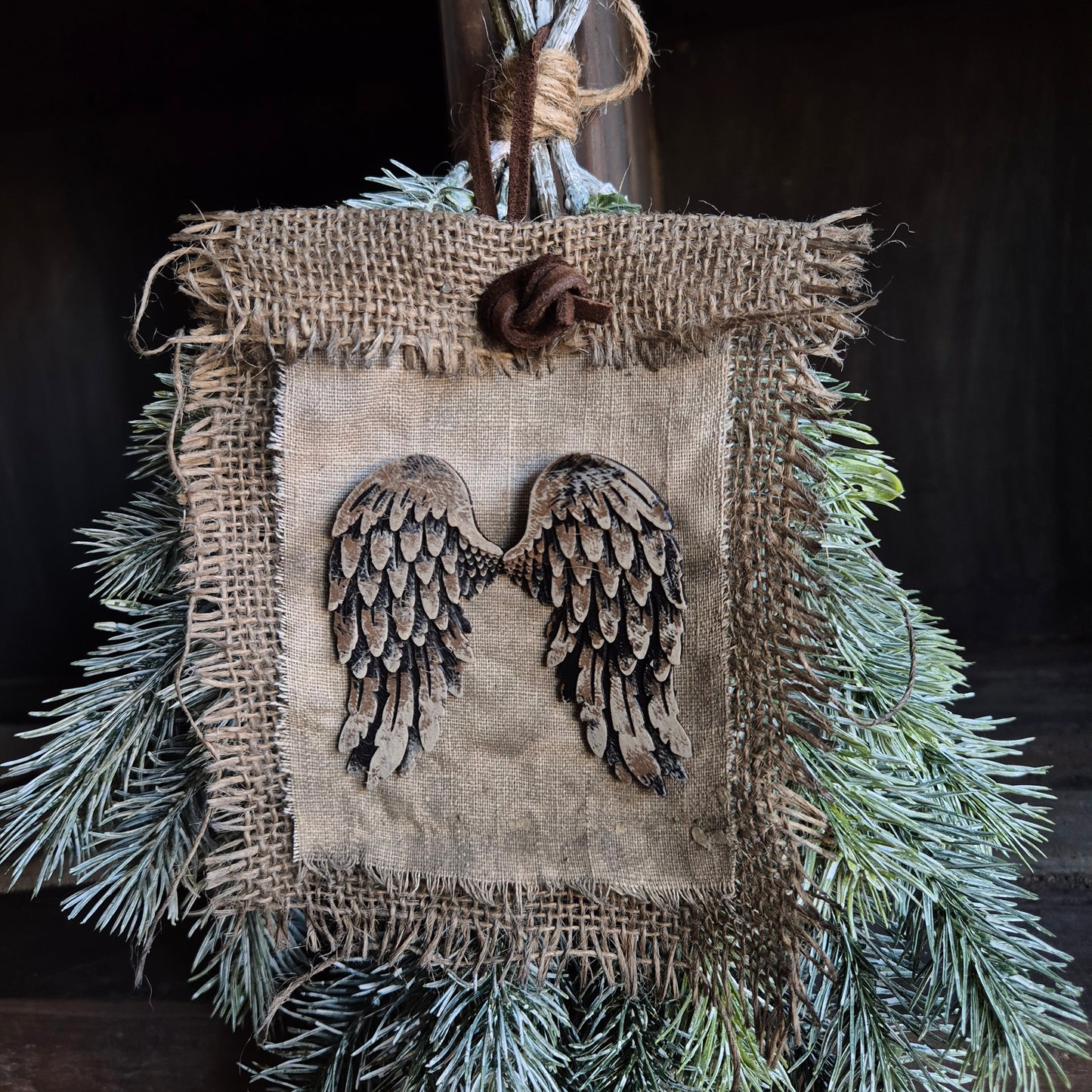 Handgemaakt jute vleugel hanger San7 kerst