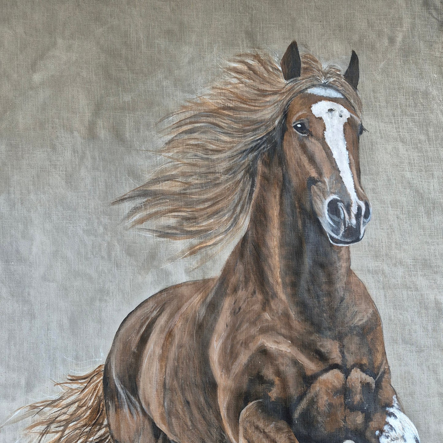 Uniek handgemaakt kalkdoek paard San7