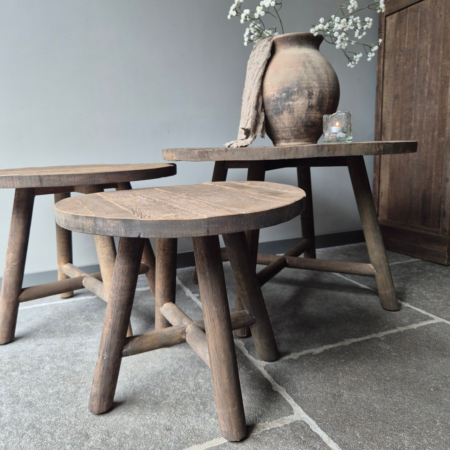 Salontafel oud hout driftwood set van 3