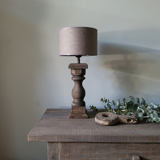 Houten baluster tafellamp incl. kap S