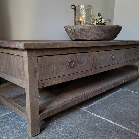 Salontafel driftwood 6 lades + onderblad 150cm