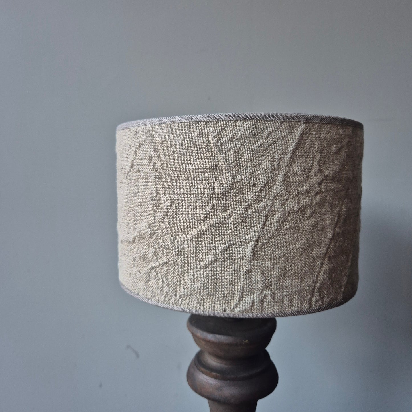 Houten balusterlamp rond incl. shabby kap S