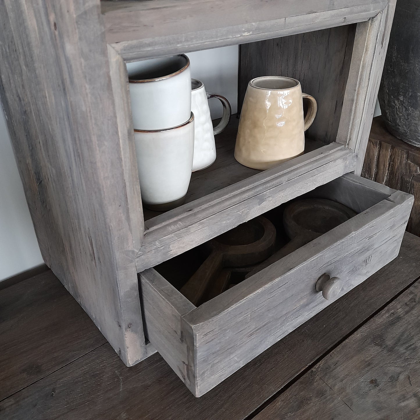 Houten gruttersbak met lade