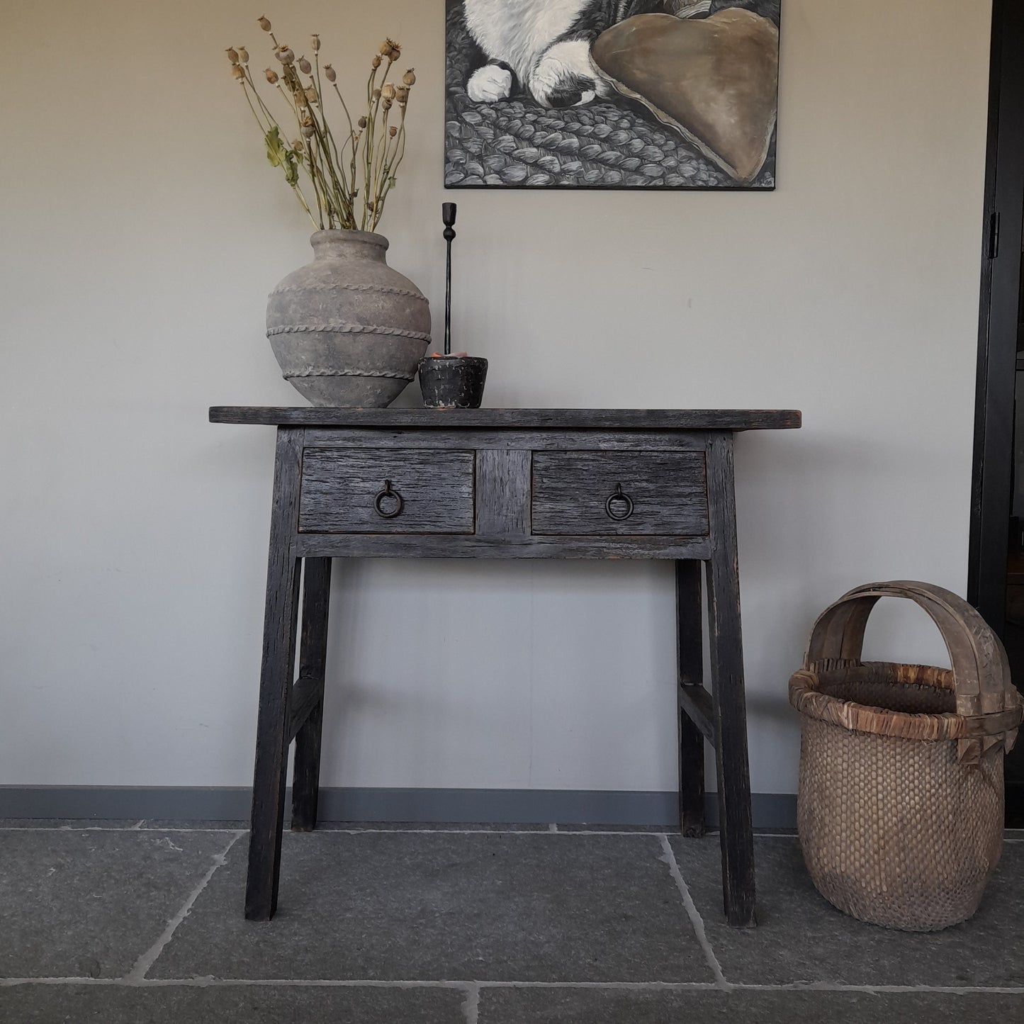 Sidetable China oud zwart 2 lades