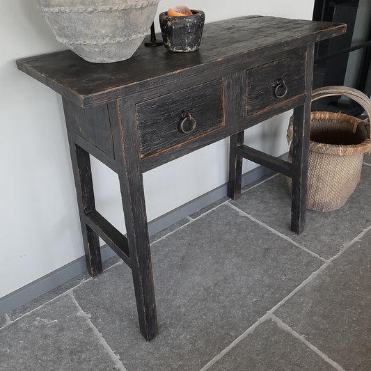 Sidetable China oud zwart 2 lades