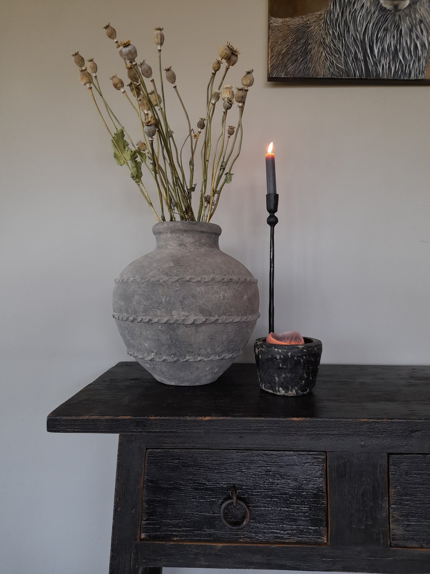 Sidetable China oud zwart 2 lades