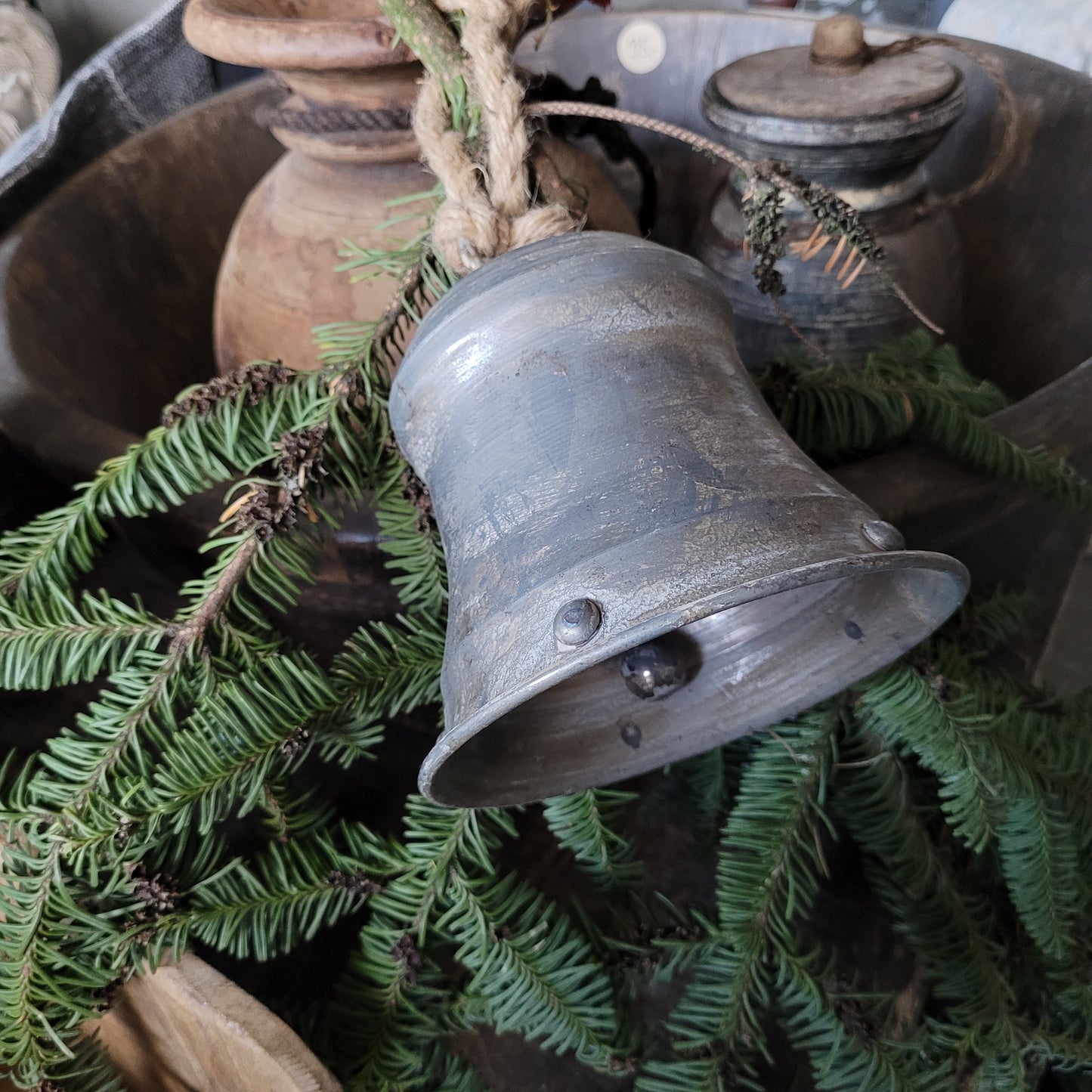 Kerstklok zink aan touw XL