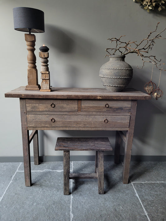 Sidetable Driftwood oud hout sober 3 lades