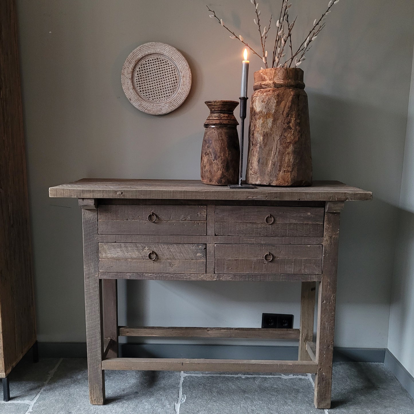 Sidetable oud hout sober 4 lades