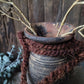 Oud houten nepalese kruik met touw nr. 21