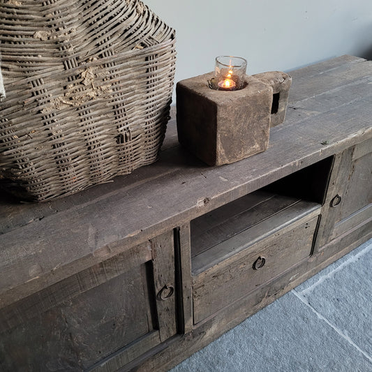 Tv meubel | dressoir 160cm oud hout driftwood paneeldeurtjes