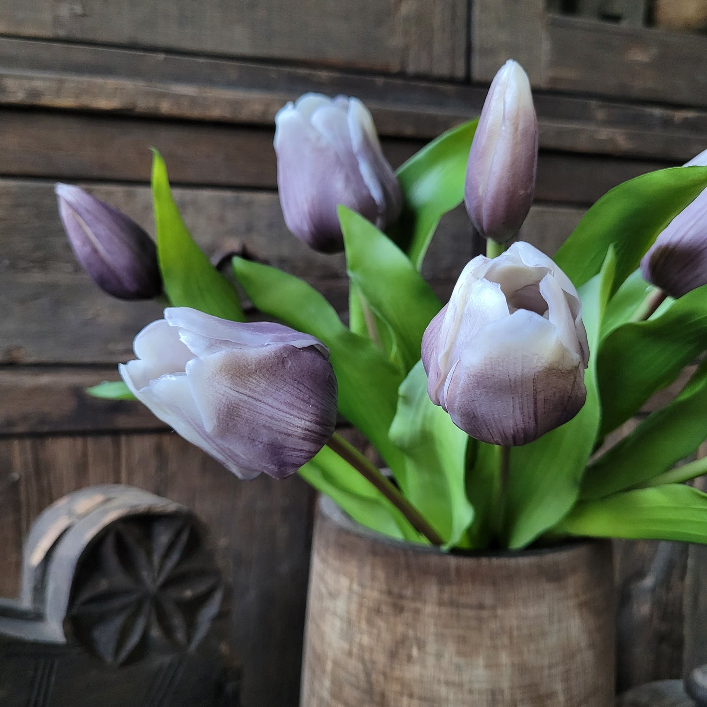Bos kunst tulpen paars grijs mix 32cm