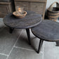 Salontafel rond hout oud zwart set van 2 (bestelbaar)