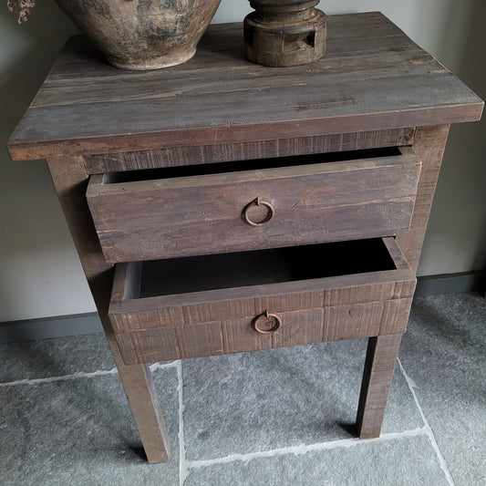 Kastje | bijzettafel oud hout driftwood 2 lades