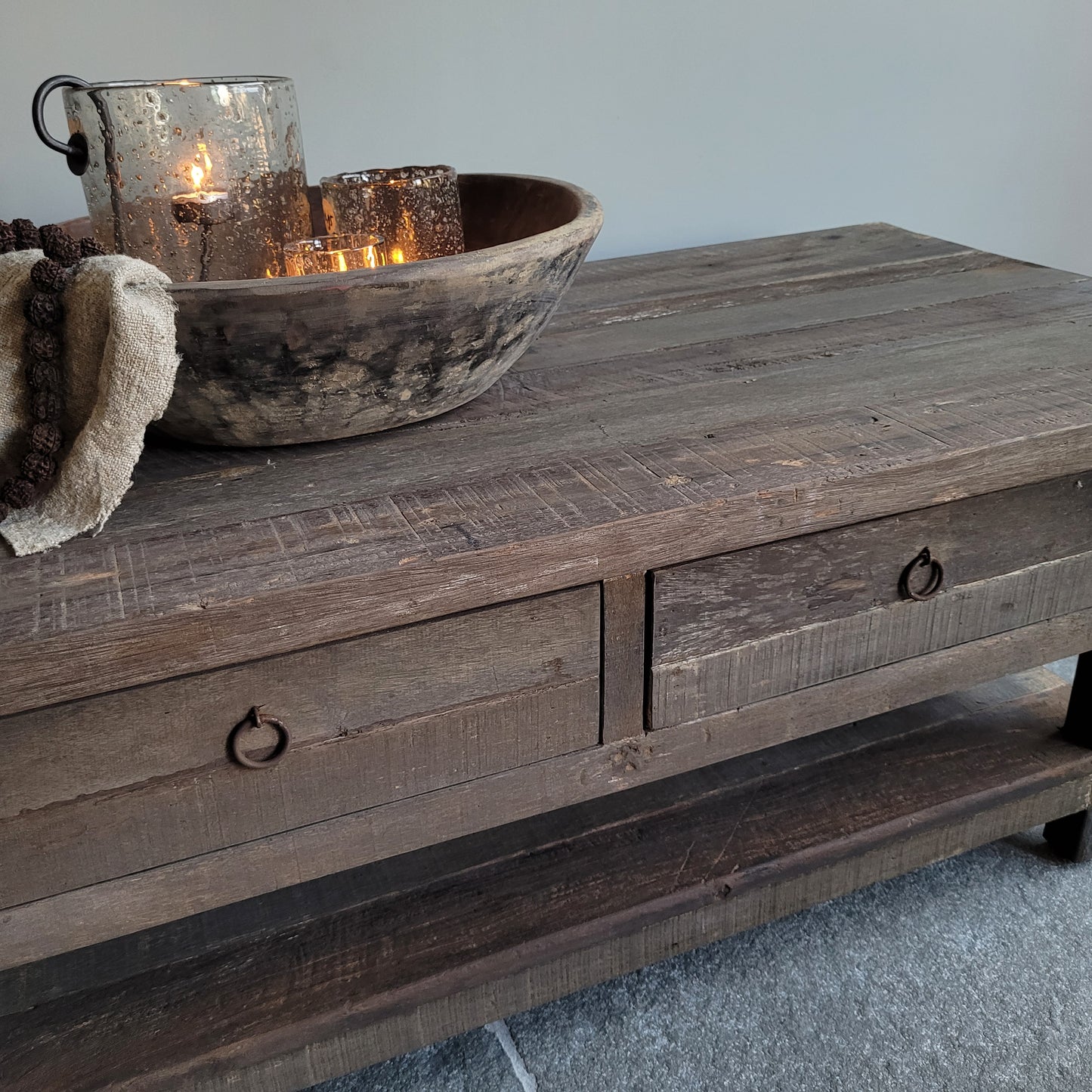 Salontafel driftwood Jenong 2 lades + onderblad