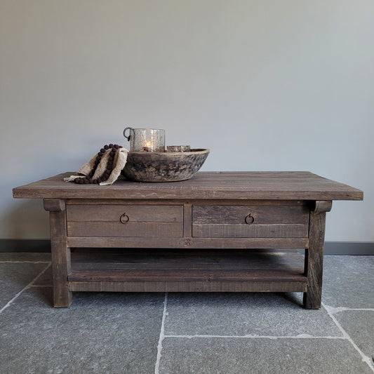 Salontafel driftwood Jenong 2 lades + onderblad