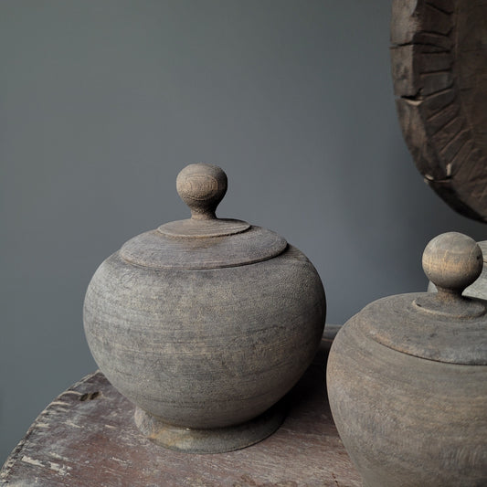 Houten pot met deksel L