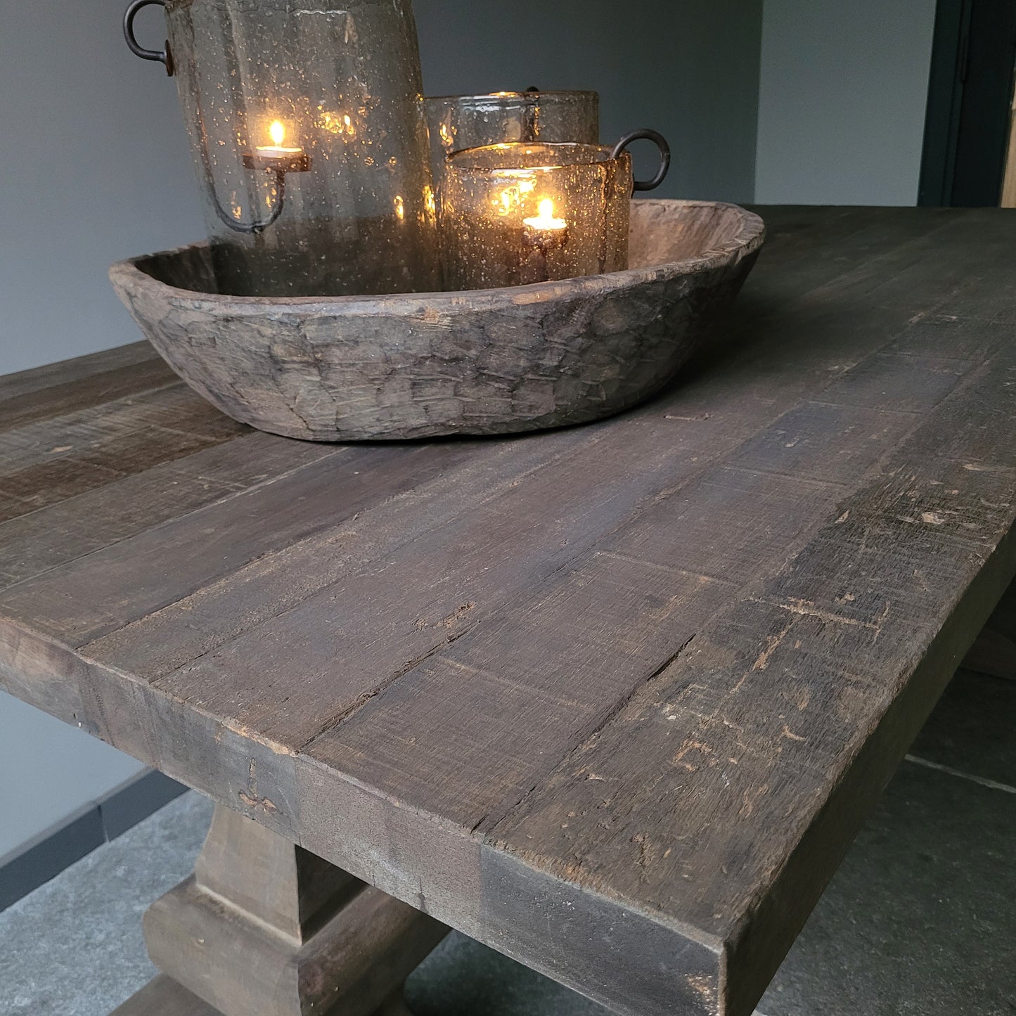 Kloostertafel driftwood oud hout sober (bestelbaar)