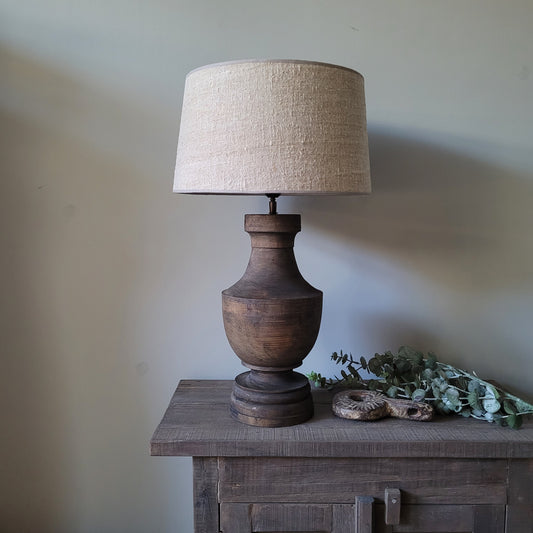 Houten baluster tafellamp incl. shabby kap