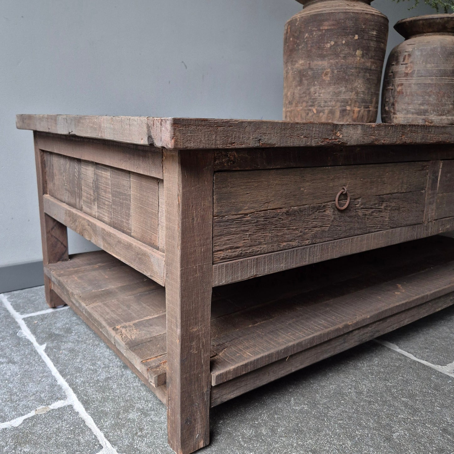 Salontafel driftwood 4 lades + onderblad 120cm