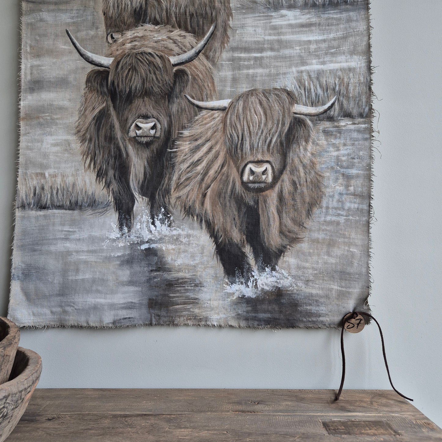 Uniek handgeschilderd doek hooglanders San7