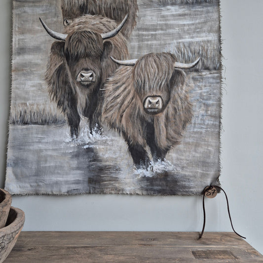 Uniek handgeschilderd doek hooglanders San7
