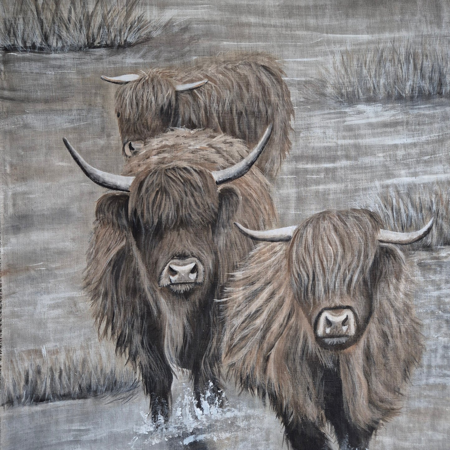 Uniek handgeschilderd doek hooglanders San7