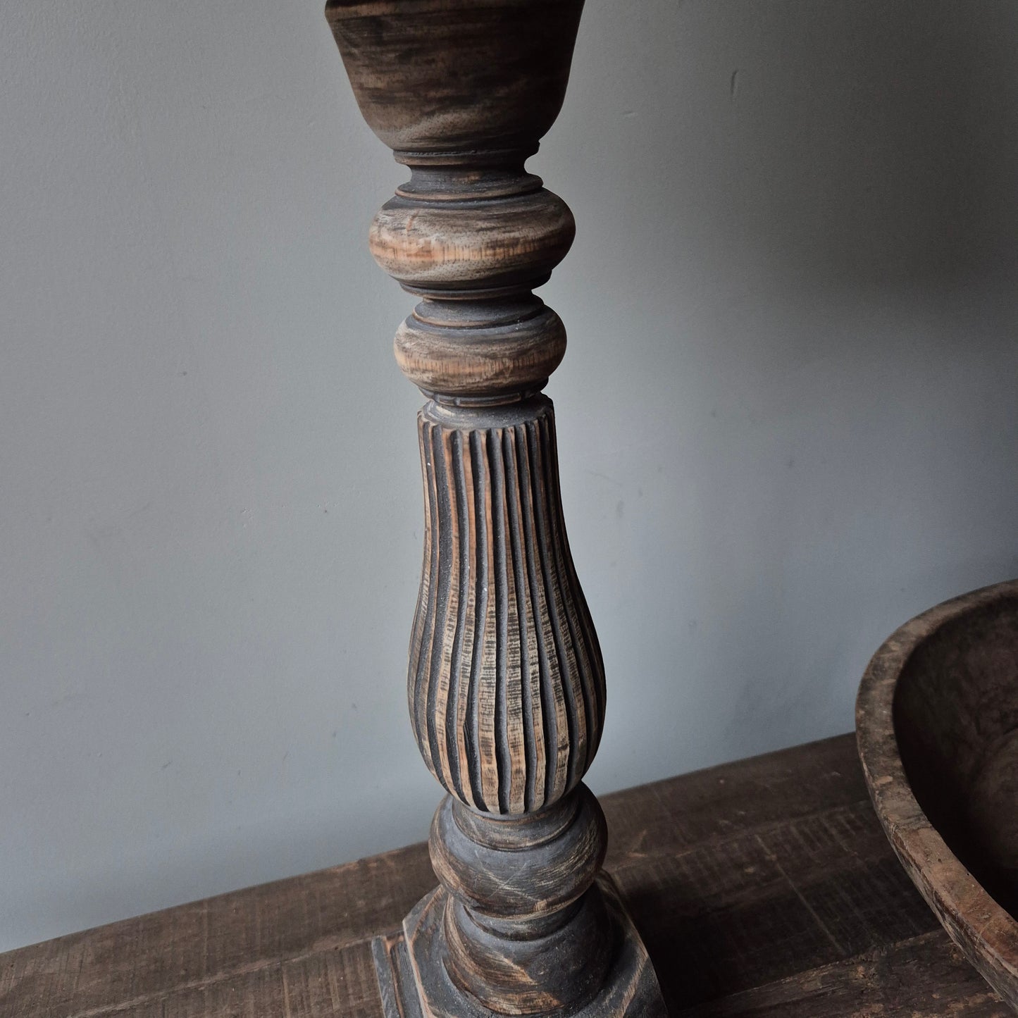 Houten baluster tafellamp incl. shabby kap L