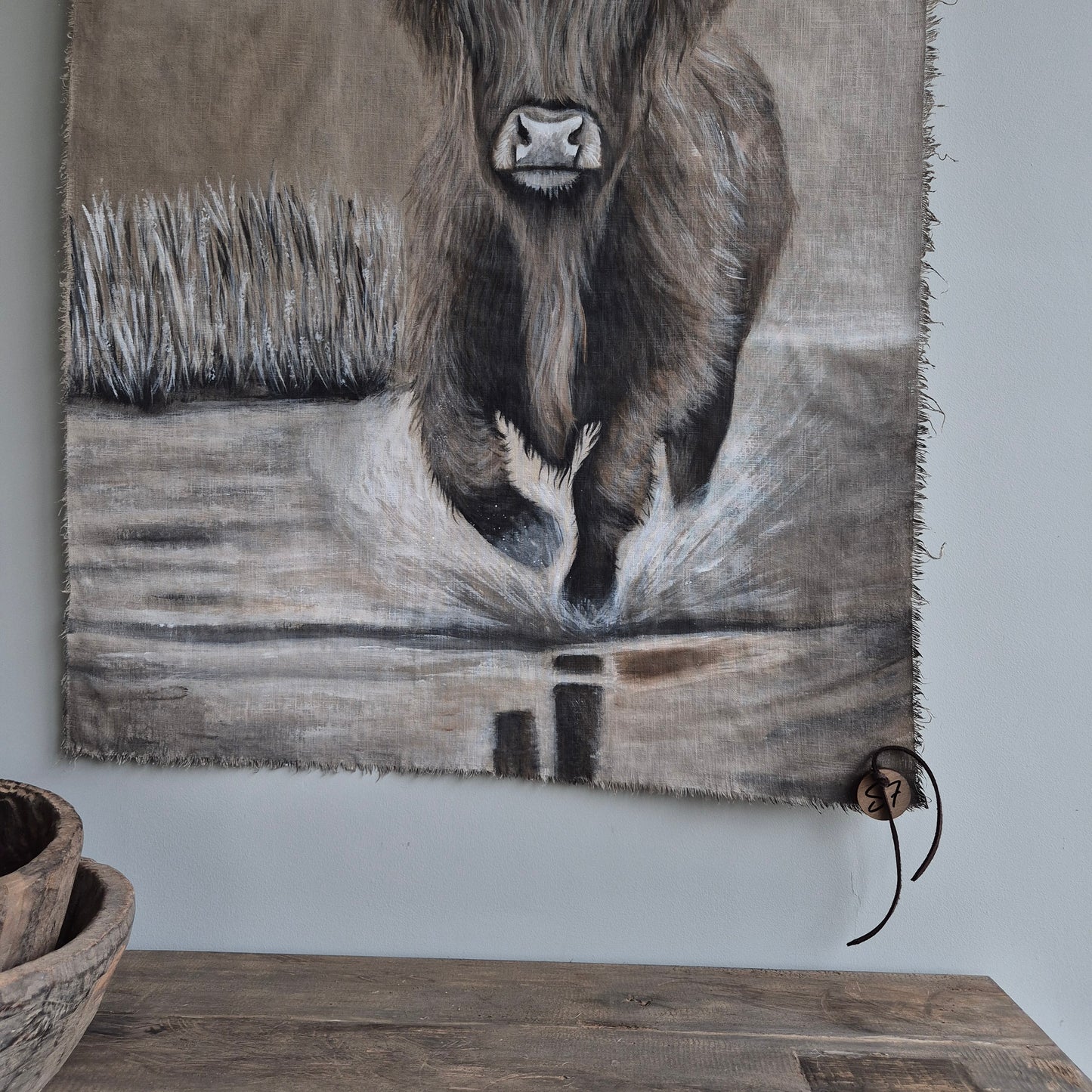 Uniek handgeschilderd doek hooglander San7