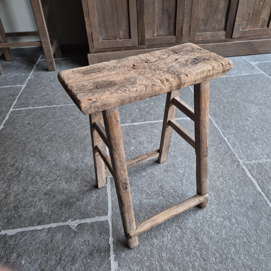 Uniek oud houten Chinese kruk | bankje