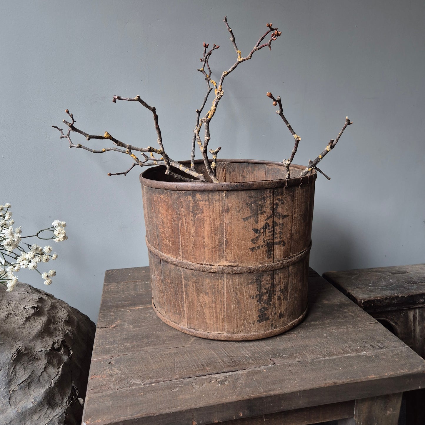 Houten pot | kruik met ijzeren beslag nr. 3