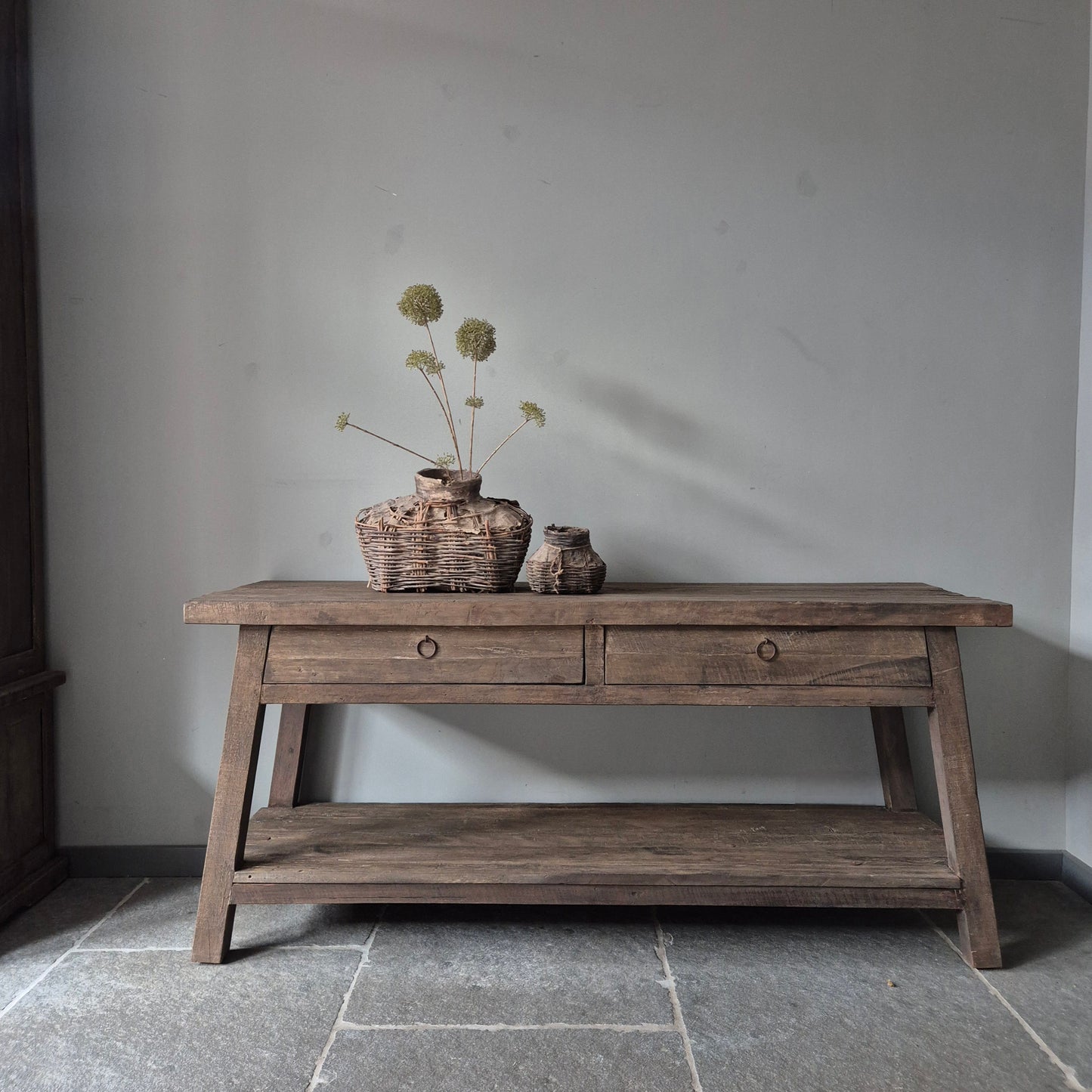 Sidetable met onderblad en 2 lades | driftwood