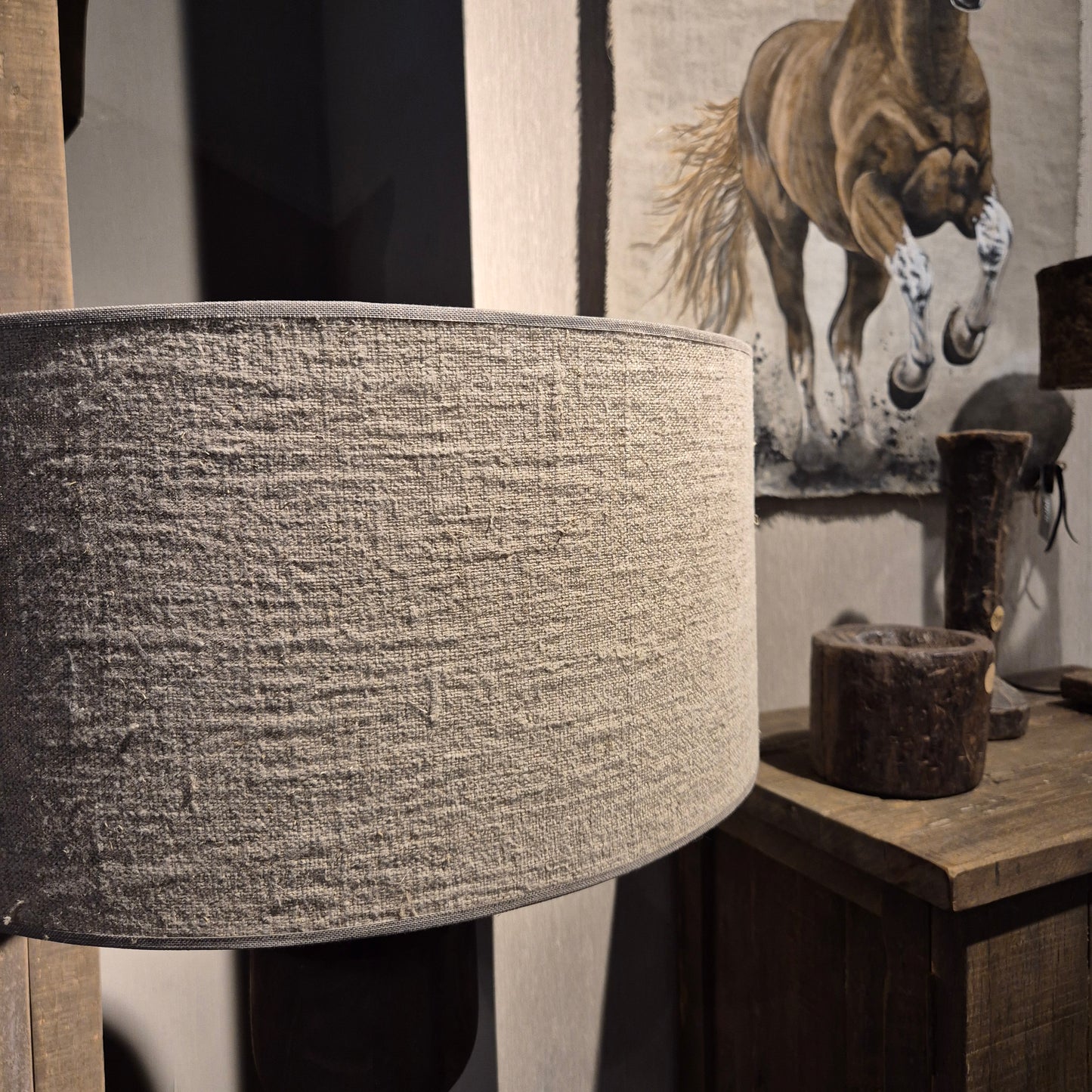 Houten baluster vloerlamp incl. shabby kap