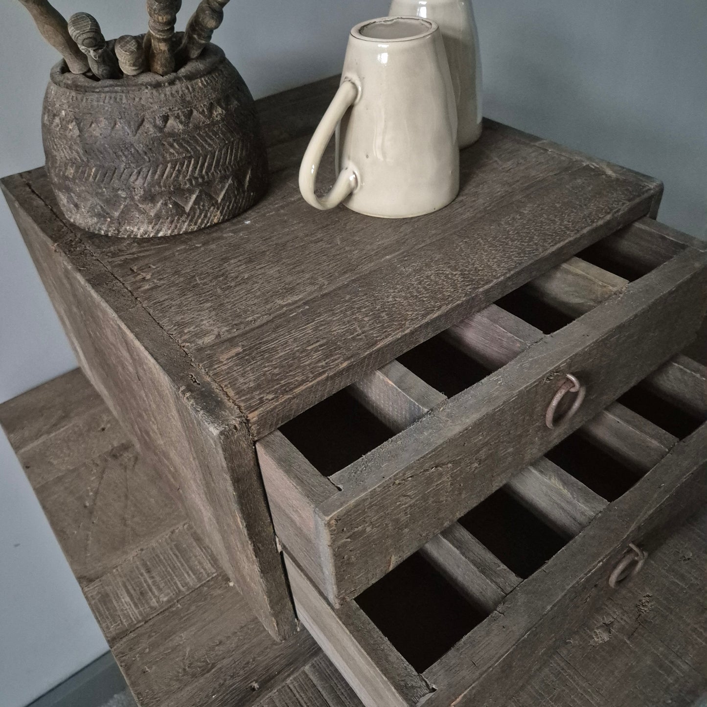 Houten bak driftwood | 2 lades koffiecups