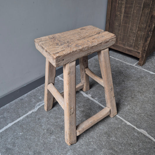 Uniek oud houten Chinese kruk | bankje