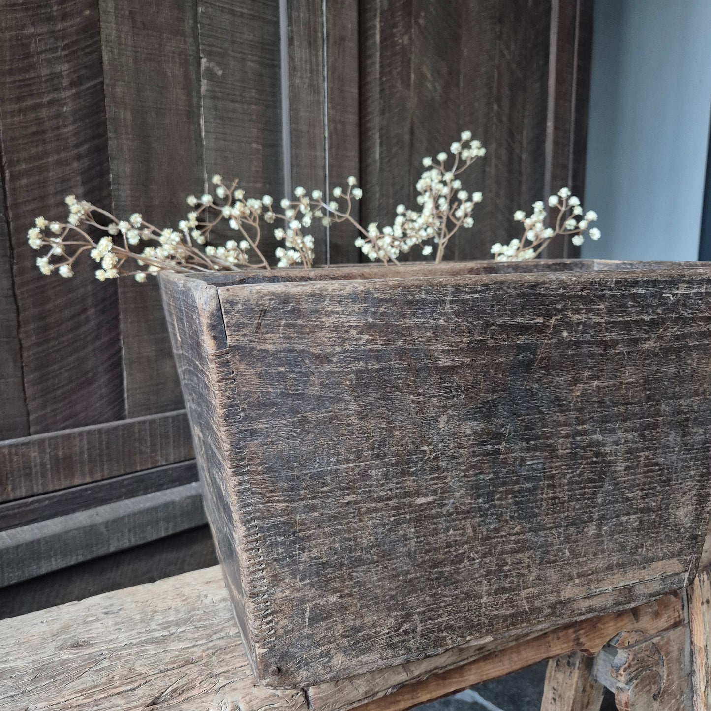 Uniek oud houten rijstbak met handvat nr. 1